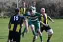 West Bowling's Kyle Dyche (green and white hoops) scored a hat-trick in his side's 10-1 West Riding FA Sunday Cup win over FC Horsforth Saints Picture: Richard Leach