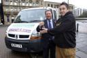 Telegraph & Argus editor Perry Austin-Clarke hands over the van keys to Rob Dark of Bradford Community Environment Project