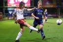 Harriet Jakeman (left) equalised in the first half for City, but her late red card cost the Bantams any chance of getting back into the contest for a second time. Pic: Alex Daniel.