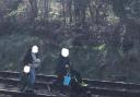 This picture was sent to MP Robbie Moore of two adults and a child walking on the Keighley and Worth Valley Railway line.