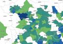 The darker the colour the worse the spread of Covid in each of Bradford's areas