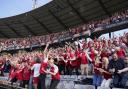 Danish fans watch the quarter-final win against Czech Republic on the big screen in Aarhus
