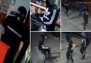 CCTV stills of the two suspects in an machete attack and armed robbery in Halton, Leeds.