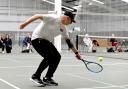 Jim Currie, the World No.2 in visually impaired tennis, playing a demonstration match at Heaton Tennis and Squash and Club.