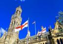 City Hall in Bradford is decorated with St George's Day flags
