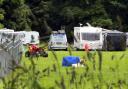 Photo shows the travellers settling in Shelf Park. Picture: Newsquest.