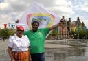 Pictured, Windrush Generations' Nigel Guy and Patsy Peltier, Quadrille Dancers in Bradford's Centenary Square.