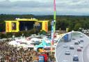 Leeds Festival, pictured in the background, and cars on the road. Pictures: PA, Newsquest