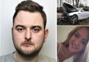 Daniel Crawshaw, 28, of Bourne Walk, Staincross, Barnsley (left) has been jailed after crashing his white BMW Coupe while drink-driving and killing Keegan Egdell, who was aged 20 (bottom-right)