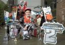 Bradford rider Roy Townley, 8, with some of the trophies he has won on the motocross circuit
