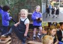 Children at Calverley Parkside Primary School, in Victoria Street having fun