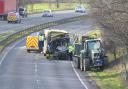 The scene of a serious crash involving a school bus and tractor near Keighley