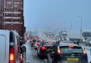Traffic chaos on a snowy M62