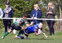 Neil Wall (ball in hand) went over for two of Dudley Hill's nine tries against Wibsey Warriors.