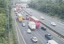 The scene of queuing traffic on the M62 on Tuesday morning