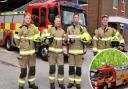 Firefighters at Rawdon Station with a new diecast model of a WYFRS engine