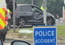 The police scene at Horsforth roundabout this morning after a crash was involved in a crash