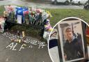 Floral tributes to Alfie Lewis, pictured in the inset