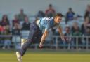Jordan Thompson bowling in a Vitality Blast fixture for Yorkshire against Durham.