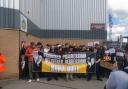A group of fans protesting at Valley Parade before Bradford City's game against Tranmere