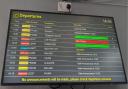 The departures screen at Leeds Bradford Airport a short time ago