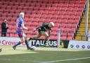 Junior Sa'u goes over to score one of his three tries in Cougars' high-scoring win over Rochdale earlier this season.