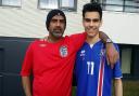 England fan Farooq Ahmed (left) and his son, Omar Farooq Ahmed, who supports Iceland