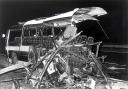 The wreckage of the coach which was bombed by the IRA on February 4, 1974