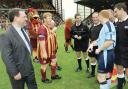 Perry Austin-Clarke (left) joins Stuart McCall at the start of the pro-celebrity 'Save Our City' match in 2004.