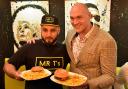 Mr T’s restaurant owner Tauseef Malik and Tyson Fury both ready to tuck into a Gypsy King burger, specially made and named in his honour