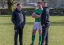 Wharfedale coaches Jon Feeley, left, and Jon Skurr, right, converse with Rob Baldwin, Wharfedale's director of rugby. Feeley and Skurr have committed to Wharfedale for two more seasons. Picture: Ro Burridge