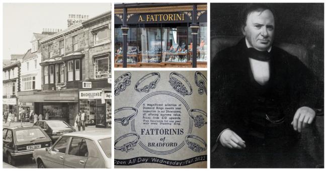 The Harrogate branch of A Fattorini The Jeweller then and now, Antonio Fattorini, right, and a Telegraph & Argus advert for its Bradford branch in 1973