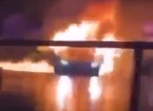 Bradford Telegraph and Argus: The Lamborghini Huracan in flames on Wakefield Road, Bradford last February