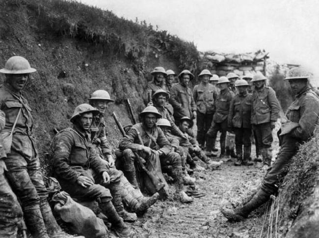 Soldiers in a trench on the Somme battlefield