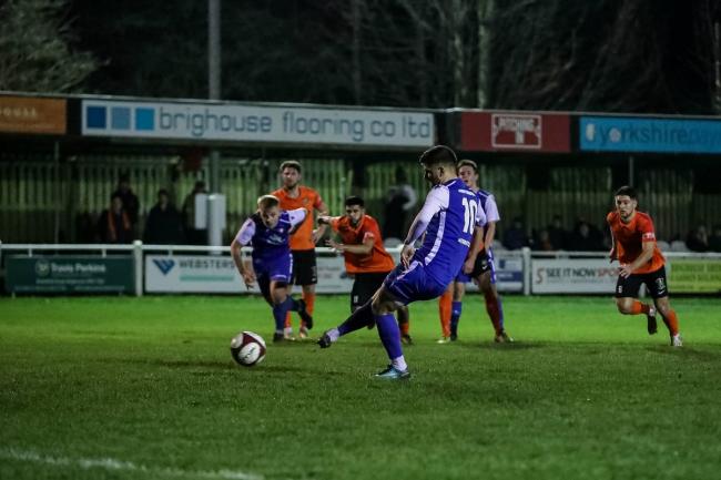 Albert Ibrahimi scored Thackley's only goal of the night, from the penalty spot. Picture: Robert Leal.