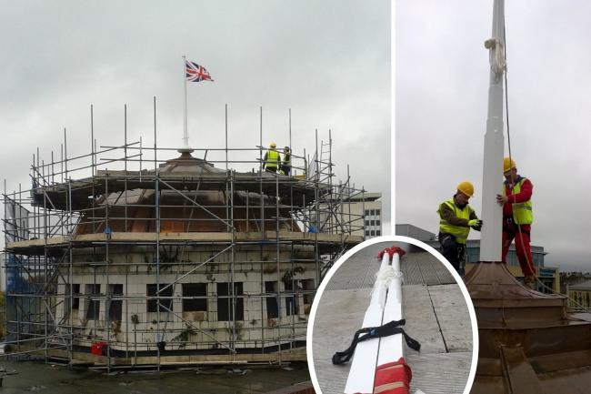 A podcast has been created marking the day new flagpoles returned to the top of Bradford's former Odeon building