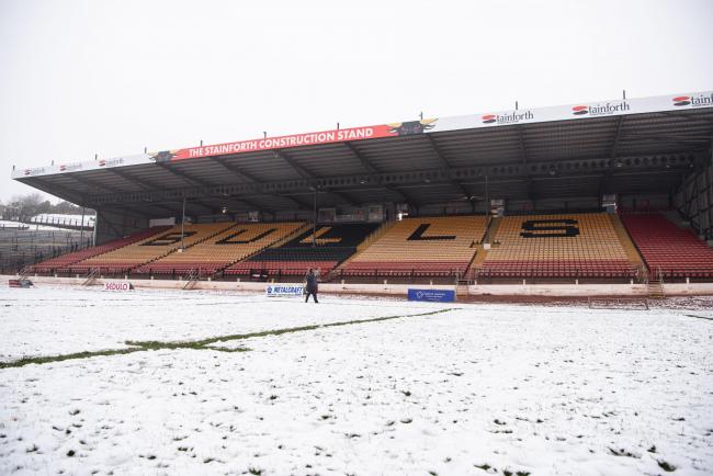 The Odsal pitch ahead of Bulls' scheduled Boxing Day clash with Halifax, which was eventually called off less than an hour before kick-off. Picture: Tom Pearson.