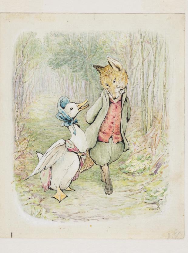 Bradford Telegraph and Argus: A Beatrix Potter watercolour and ink on paper illustration, The Tale of Jemima Puddle-Duck artwork, dated 1908, which will be on show at the Beatrix Potter: Drawn to Nature at the Victoria and Albert Museum, London, February 12, 2022 – January 8, 2023. Undated handout via PA.