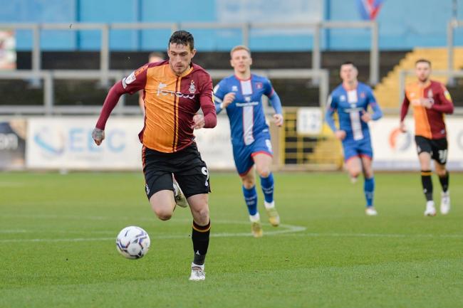 Andy Cook went off in the first half at Carlisle after suffering a dead leg. Picture: Tom Pearson