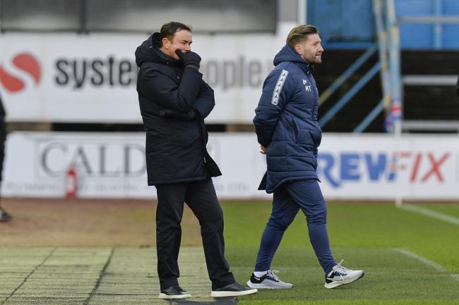 Derek Adams, left, with assistant Mark Trueman during City's defeat at Carlisle. Picture: Tom Pearson
