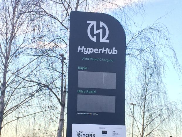 Bradford Telegraph and Argus: A sign at the new Hyperhub at Monks Cross, which still hasn't opened  Picture: Mike Laycock