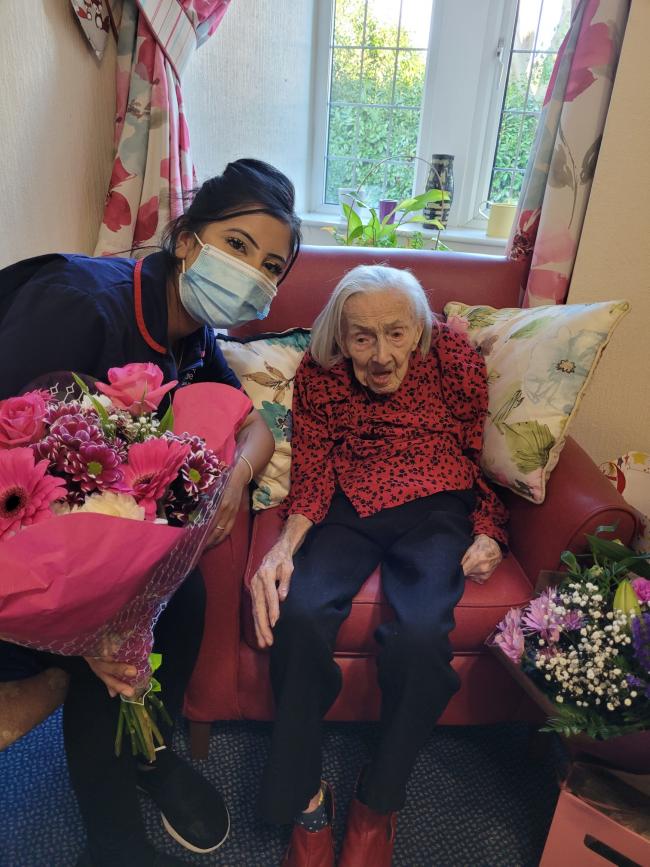 May Monk with Manisha Kaur on her 100th birthday