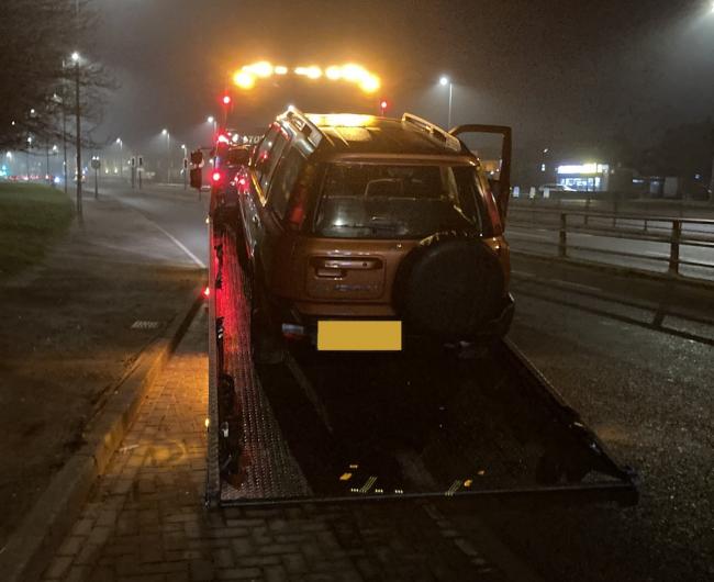 This 4x4 vehicle stopped by police driven by a banned driver has been seized by police