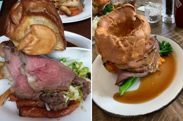 Bradford Telegraph and Argus: Photos via Tripadvisor show photos of The Adelphi's roast Sunday dinner, left, and Viaduct's Sunday lunch, right.