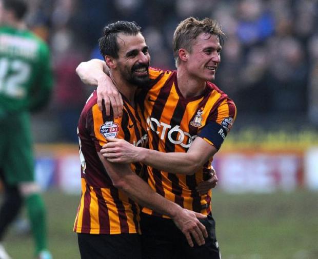 Bradford Telegraph and Argus: City's Stephen Darby, right, with former team-mate Filipe Morais
