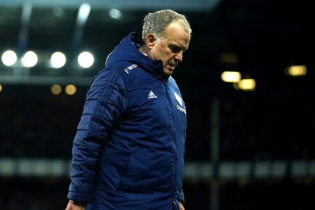 A disheartened Marcelo Bielsa following his side's 3-0 defeat at Everton. Picture: PA.