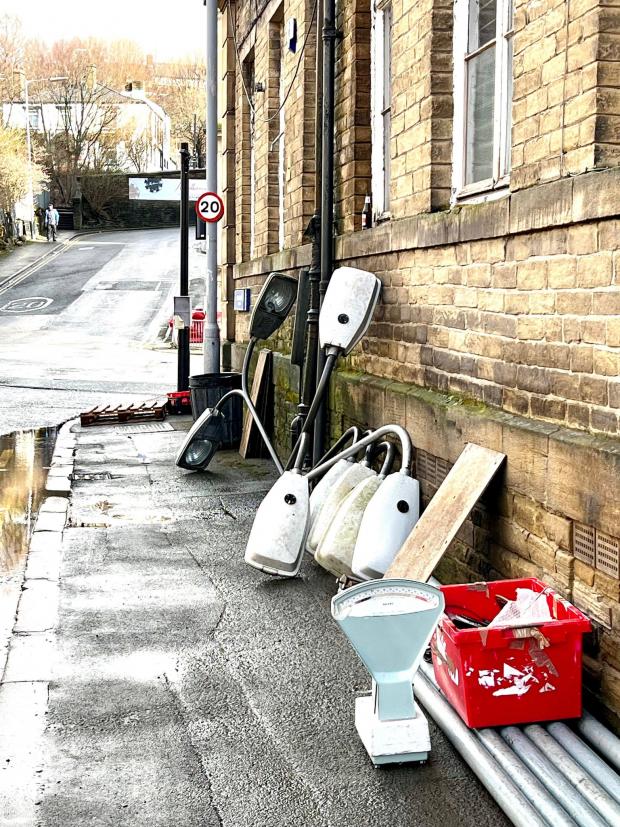Bradford Telegraph and Argus: Street furniture and other props laid out in Holdsworth Street. Picture: Mark Davis