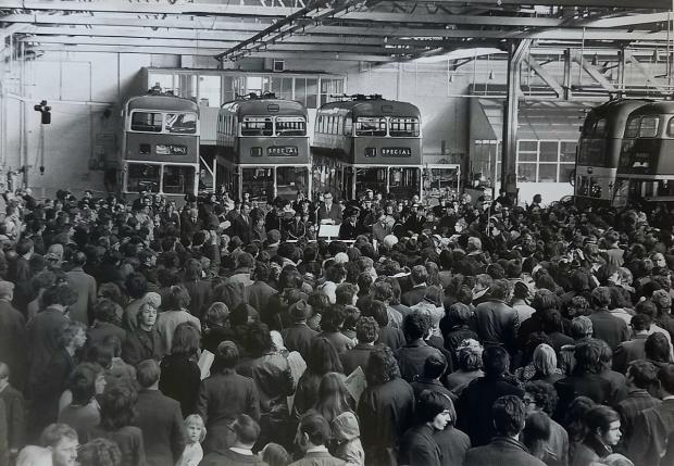Bradford Telegraph and Argus: A ceremony marking the final journey of Bradford's last trolleybus in March, 1972