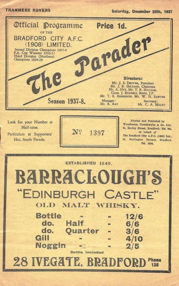 Bradford Telegraph and Argus: A Bantams v Tranmere Rovers programme from Christmas Day 1937 is one of the auction lots