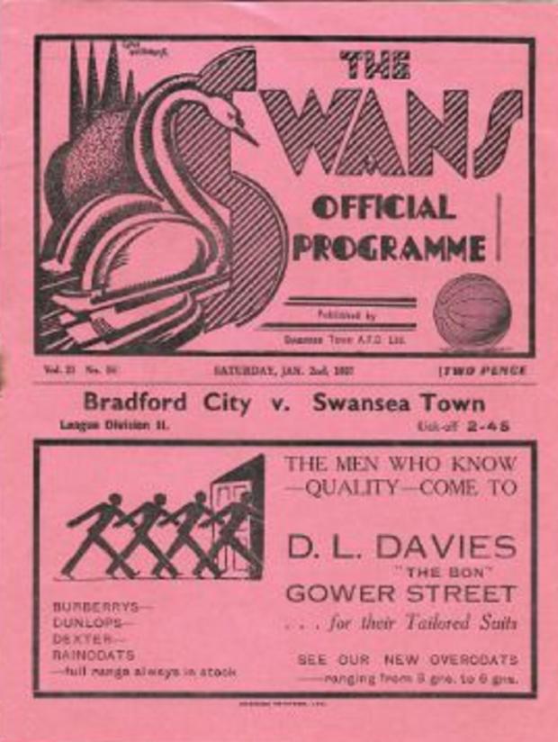 Bradford Telegraph and Argus: The programme from the Bantams' clash at then-named Swansea Town from January 1937 is up for grabs at the auction 